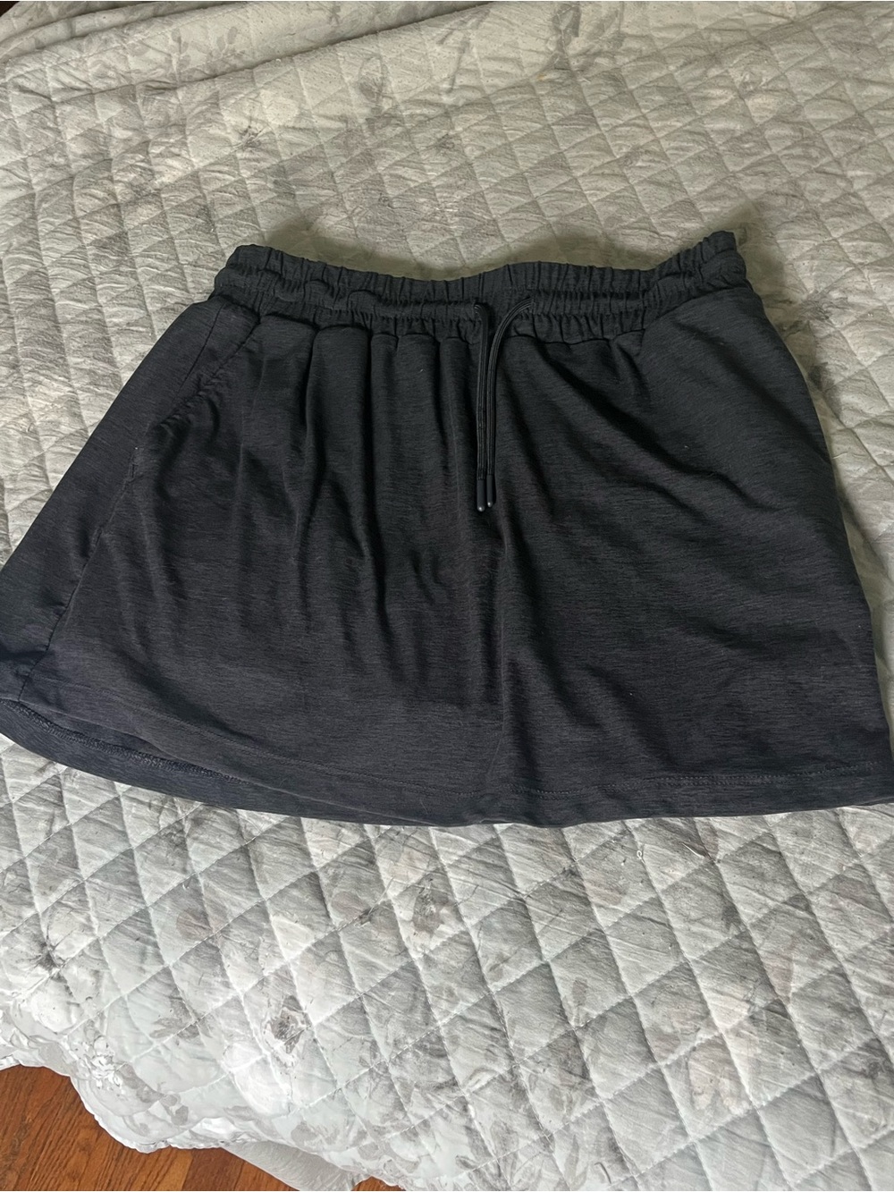 Gray Pull-On Casual Skirt with Drawstring Waist